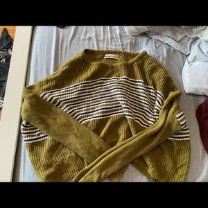 Green Black and White striped cropped sweater